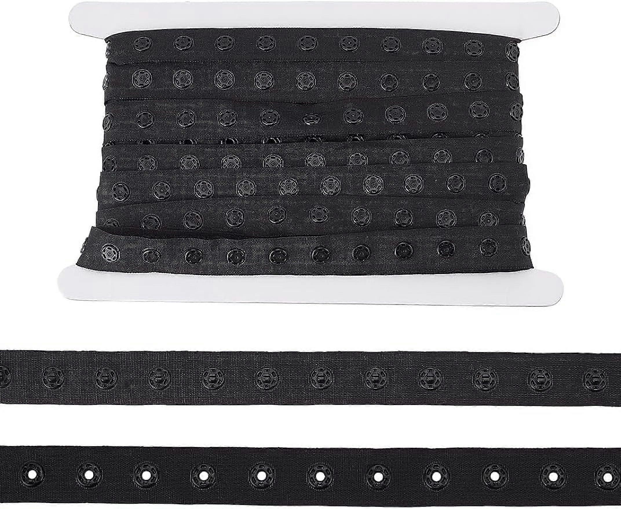 5Yards Snap Button Tape 0.7inch Wide Black Sewing Snap Fastener Tape Trim Press Button Tape with Plastic Buttons