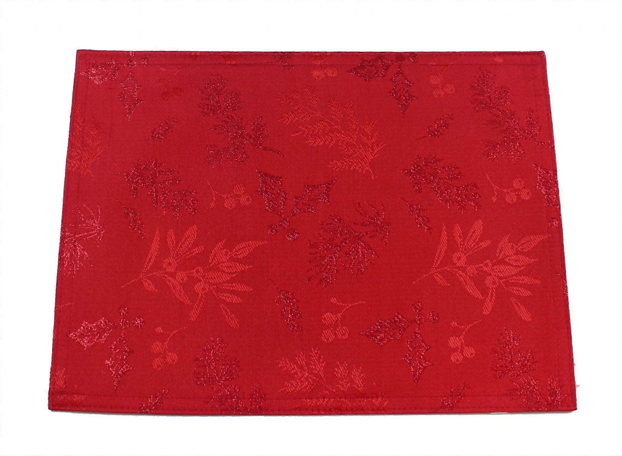 Winter Hedgerow Sparkly Christmas Damask Tablecloth - Red - 67" x 100"
