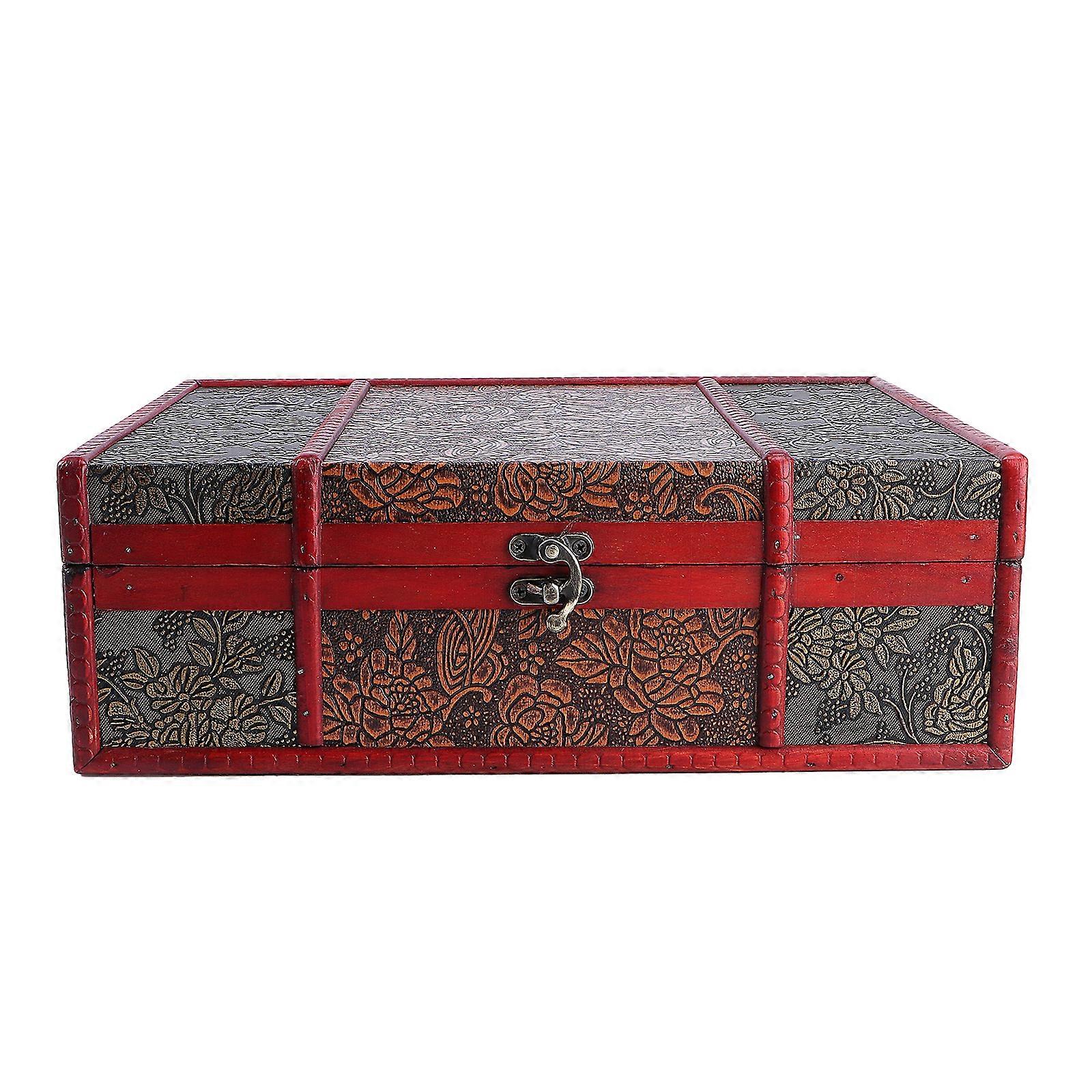 Vintage Desktop Storage Boxes Wooden Books Storage Case Jewelry Container Large Sundries Document Box without Lock (Random Pattern)