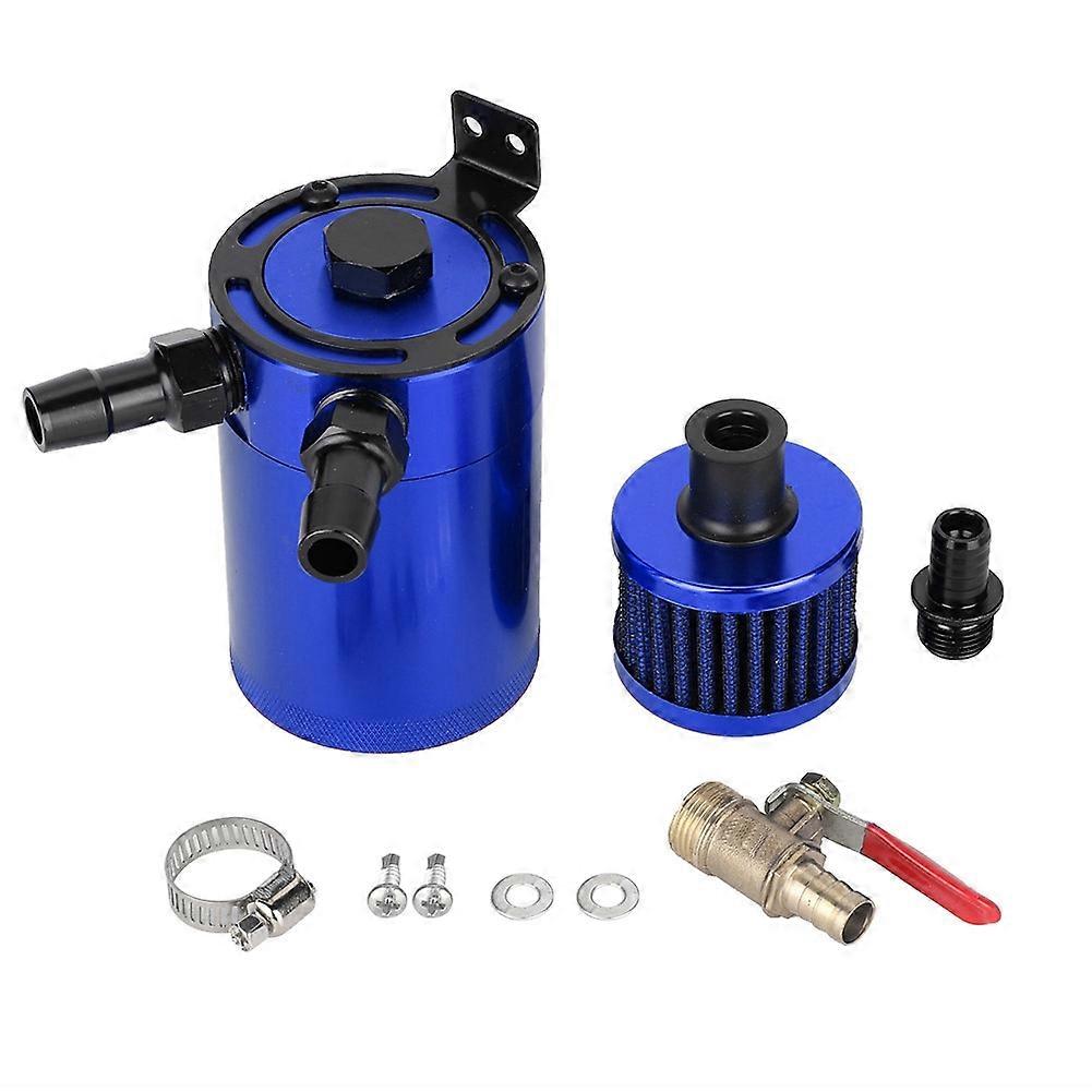 Universal Aluminum Alloy Oil Tank Reservoir Catch Can with 2 Port Accessory Kit (Blue)