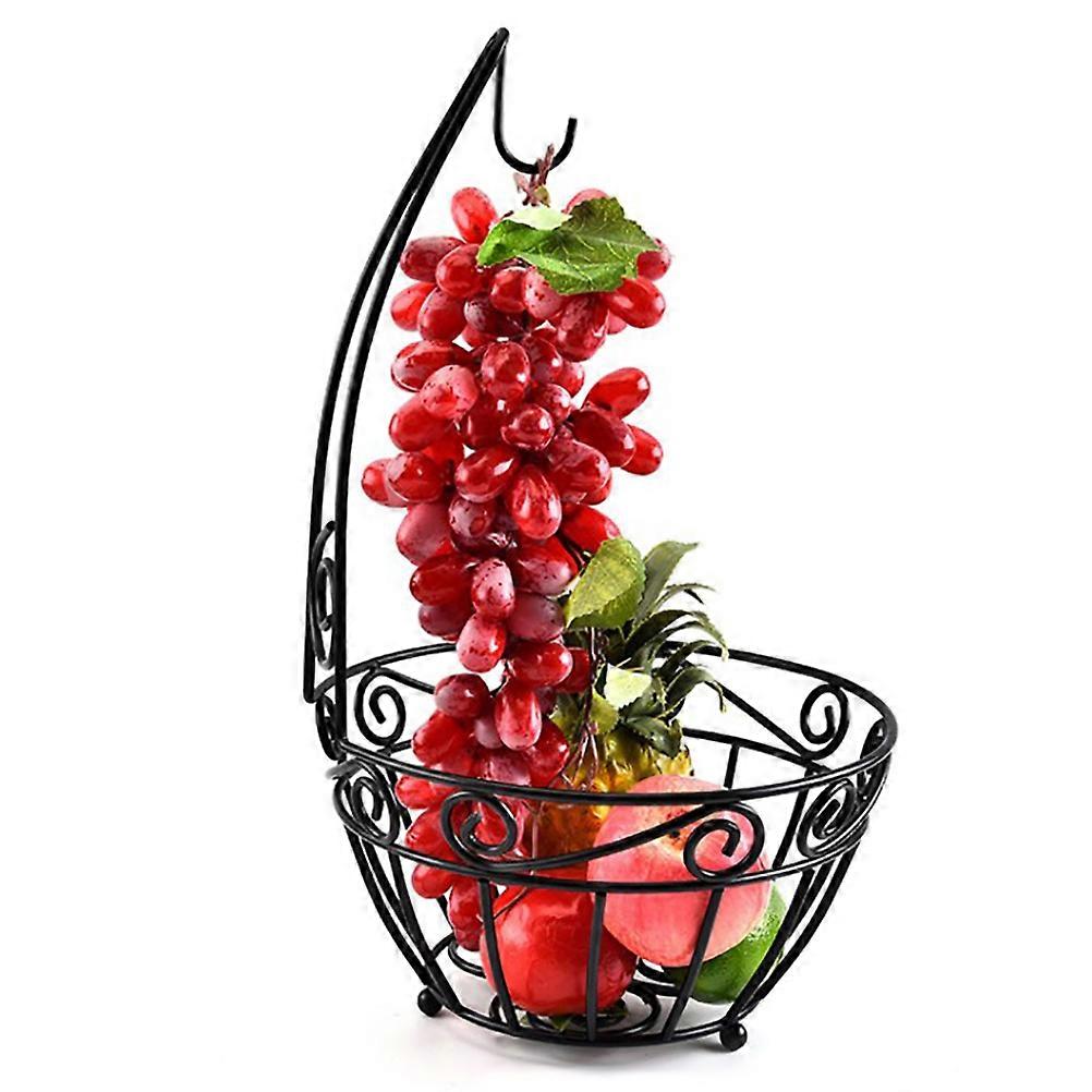 アイアンフルーツバスケットシンプルな家庭用品メタルフルーツバスケットボウル、キッチンダイニングテーブルオーガナイザー用バナナハンガー付き