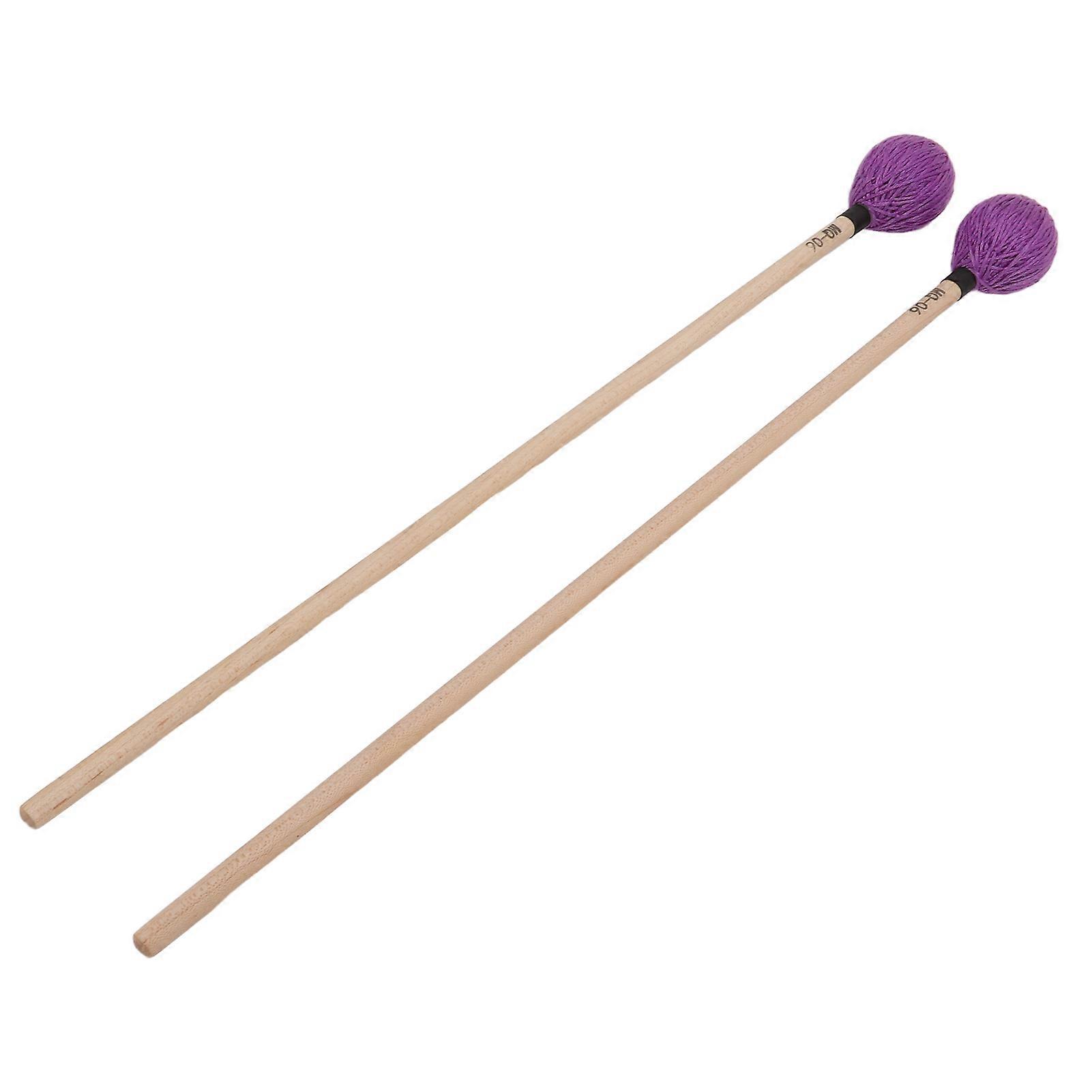 1 Pair Marimba Mallets Medium Hard Yarn Head With Maple Handle For Percussion Playing Mq06purple