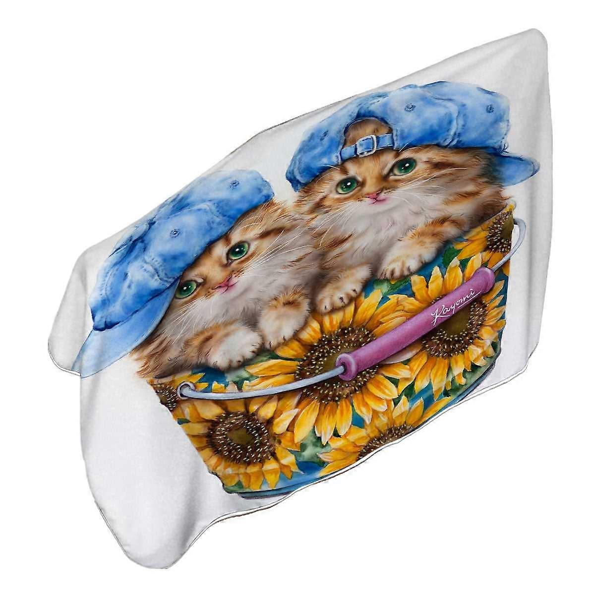 Adorable Funny Kittens Sunflower Bucket Microfiber Beach Towel