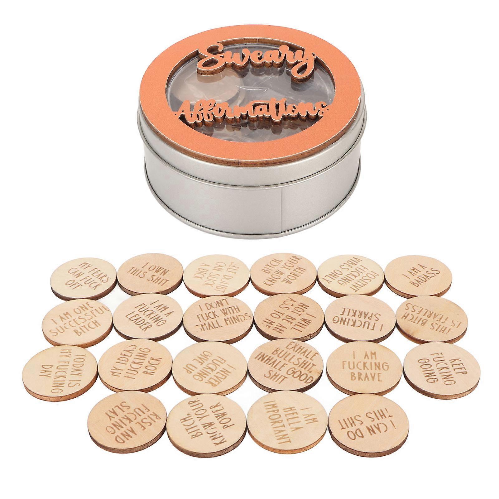 22pcs μίνι κουρασμένοι δίσκοι επιβεβαίωσης χιουμοριστικοί ρυθμίζουν τα ξύλινα θετικά τσιπ επιβεβαίωσης συναισθημάτων για το πορτοκαλί κόμμα