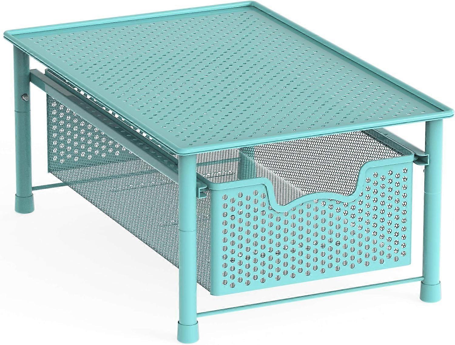 pleHouseware Stackable 3 Tier Sliding Basket Organizer Drawer, White Turquoise 1-Tier