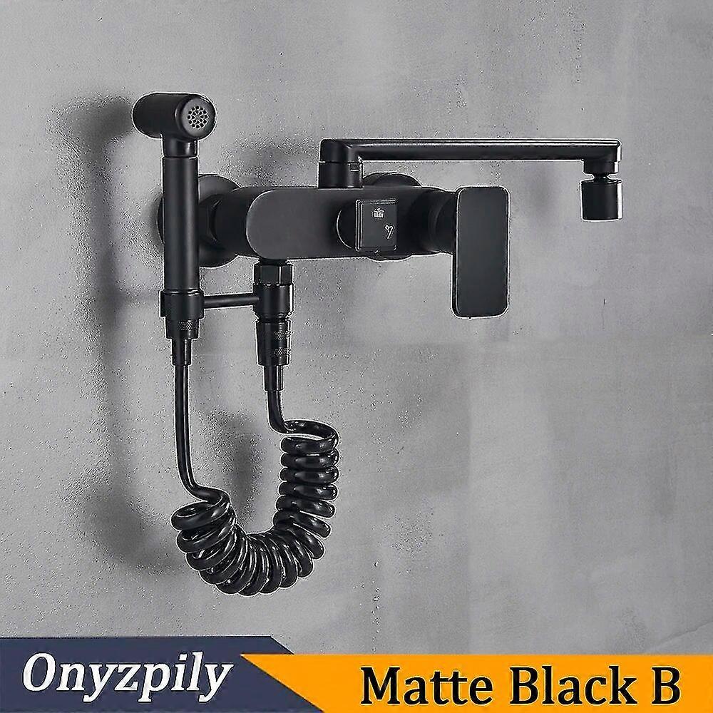 Haute qualitéRobinet de cuisine mural noir mat Onyzpily Pull Down Robinets de cuisine à eau chaude froide Robinets de pulvérisation à double fonction à rotation à 360 degrés