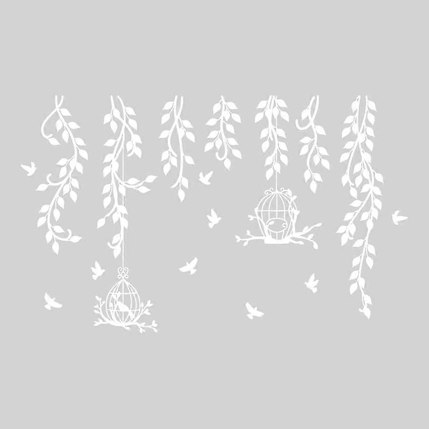White Flower Vine Wall Decals Branches Birdcage Wall Stickers