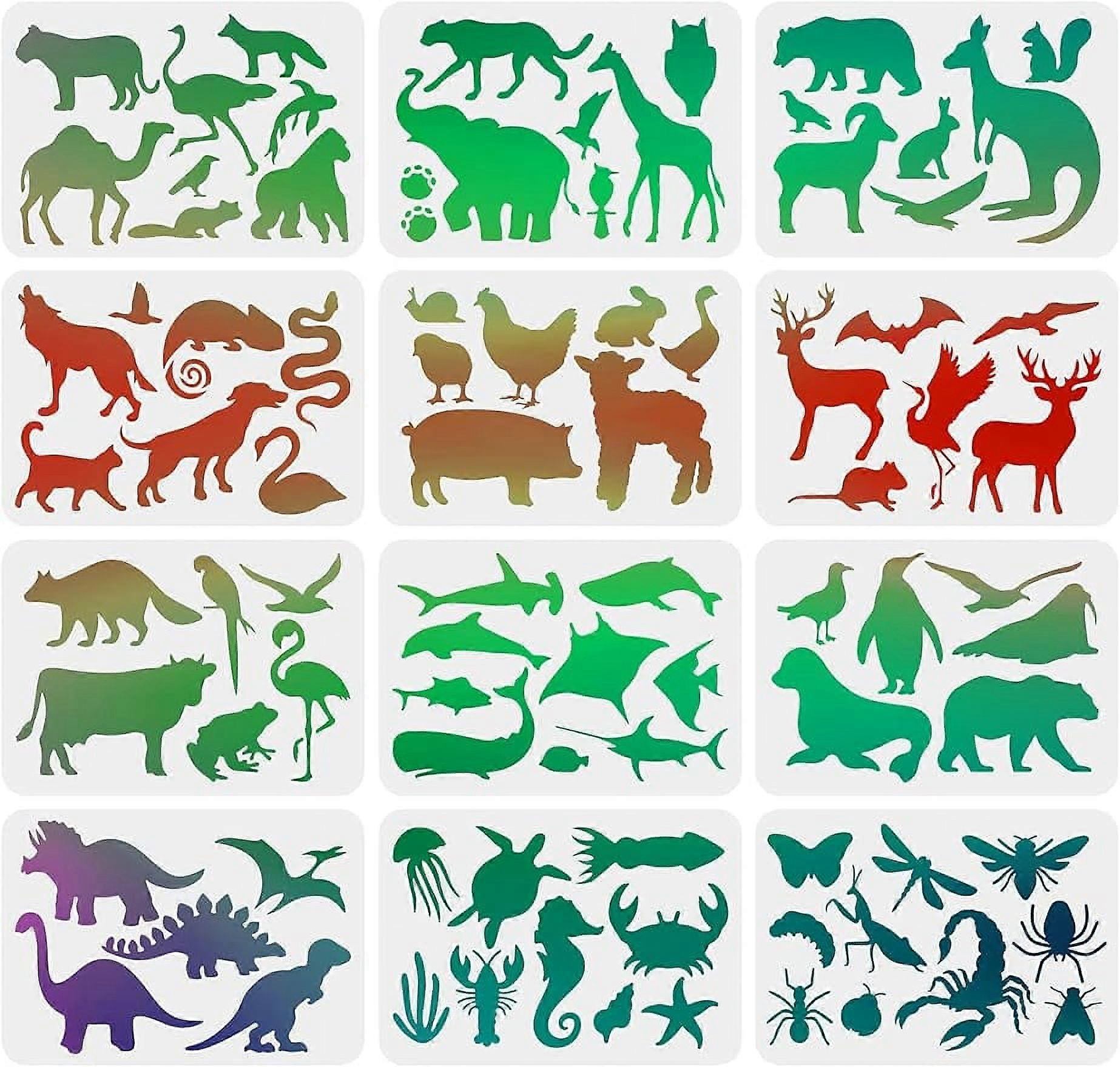 12Pcs Animal Stencils Drawing Painting Templates Sets