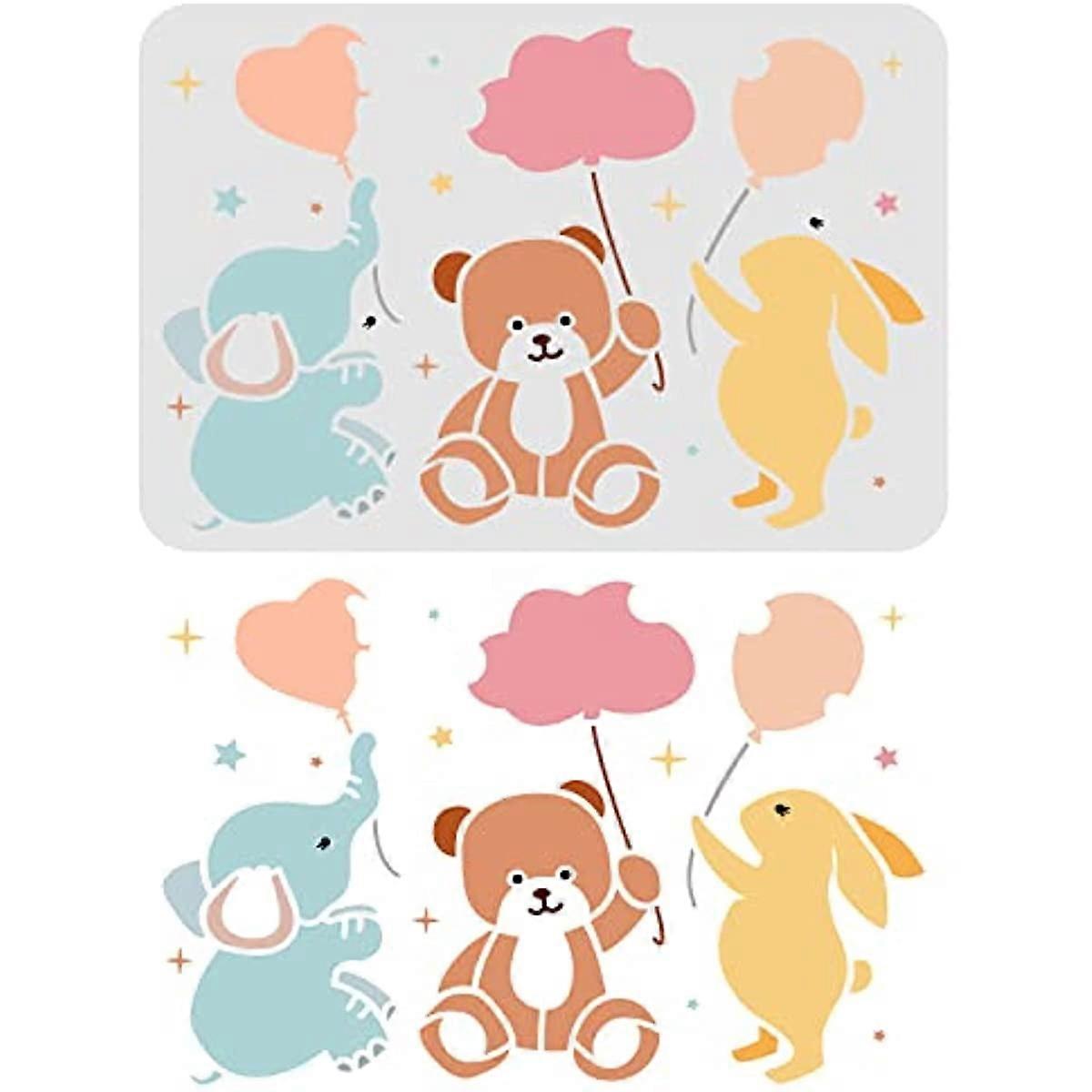 Loving Heart Elephant Bear Rabbit with Balloon Painting Stencil 11.7x8.3inch A4 Large Reusable Mylar Template for DIY Gifts Shirts DIY Craft Wood Sign