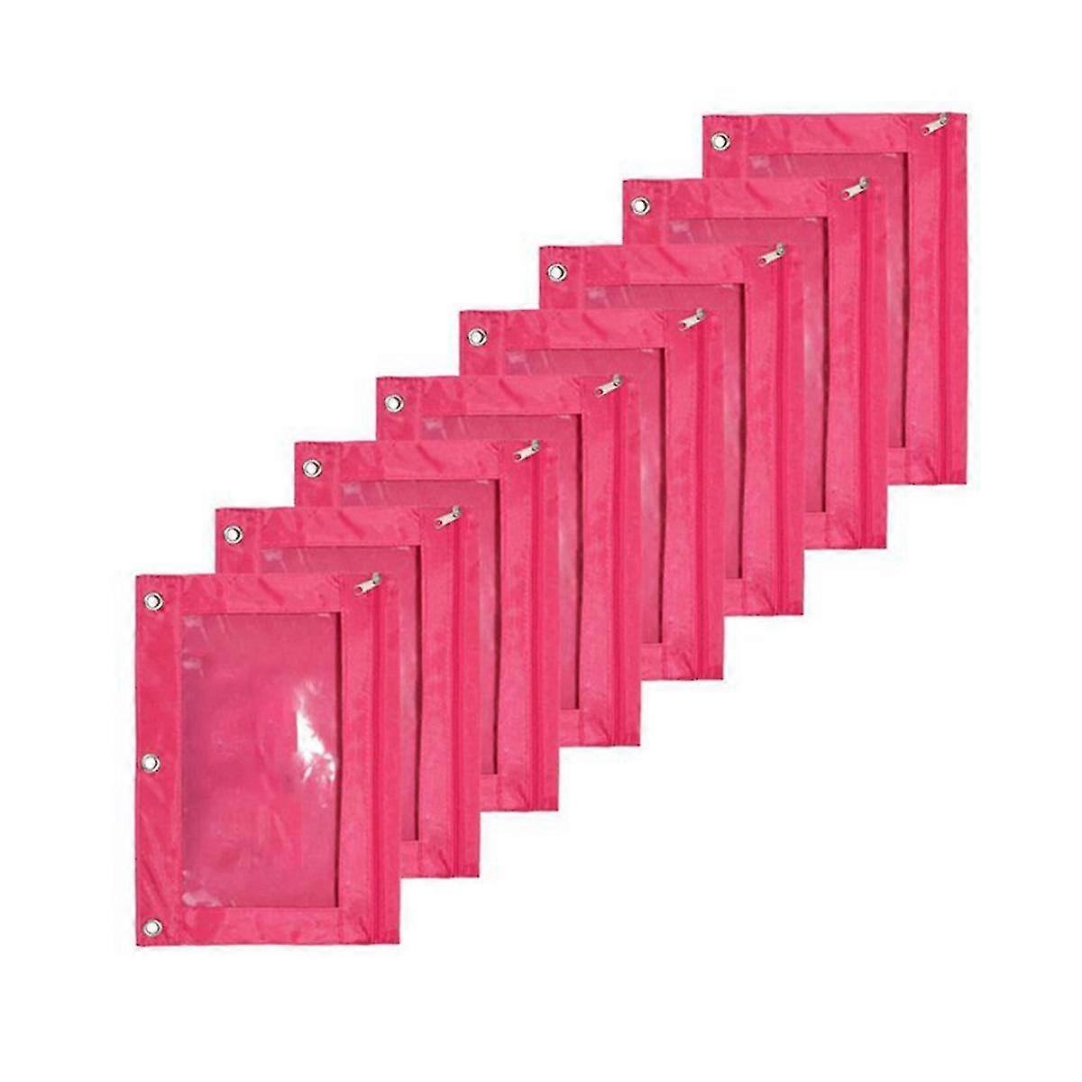 8pcs Three-hole -capacity Pencil Case File Bag Durable Binder Pouch With Clear Window Red