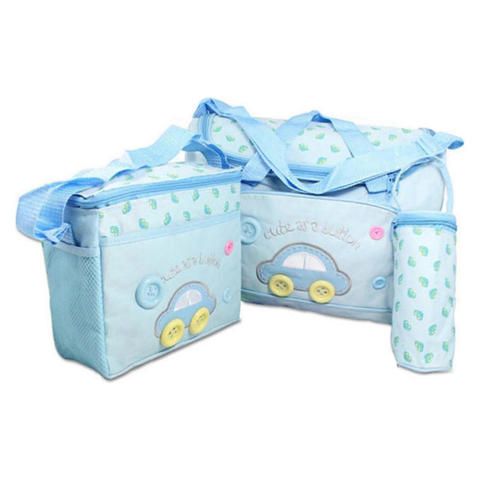 4pcs/set multifunction waterproof mom bag cartoon car bottle mom shoulder bag stroller maternity dark blue