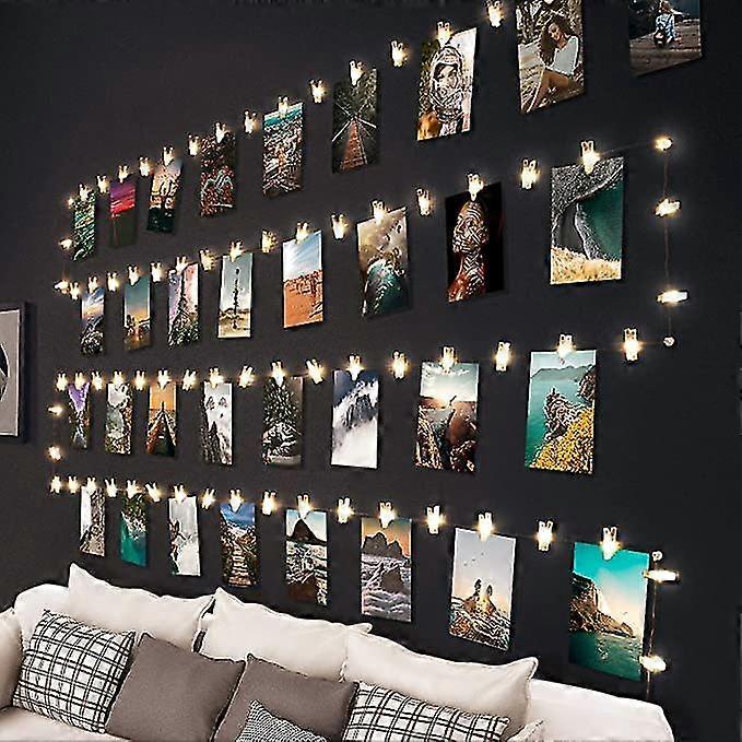 Dww-Blanc Chaud Guirlande Lumineuse Photo, 100 LED 10M Guirlande Photo  Batterie Aliment Porte Photos pour Decoration Interieur Chambre, Mariage, Anni