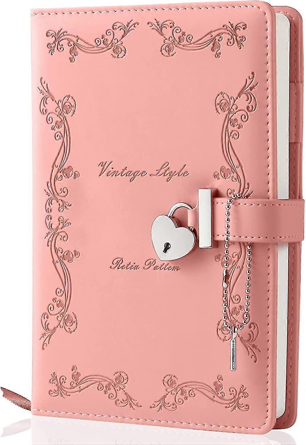 Diary With Lock And Key For Girls Thicken 360 Pages Leather Heart Shaped Locking Journal Cute Locked Secret Diaries Notebook For Women Adults A5 (pink