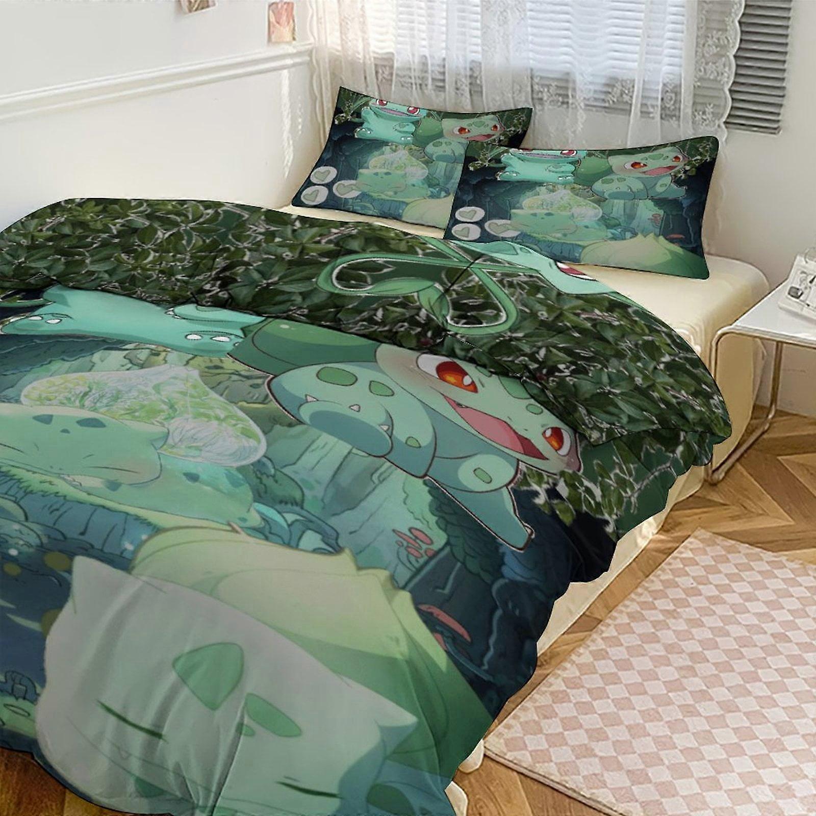 Lençóis g727 Bulb_asaur Print Conjunto de Cama Padrão Duvet Cove Set 3 Peças 1 Capa de Colcha E 2 Fronhas para Mulheres Homens Adolescentes tq727 Lençóis