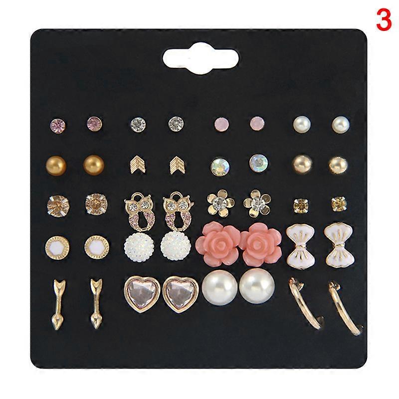 20 Pairs Zircon Stainless Steel Stud Earrings Set for Womens Girls New