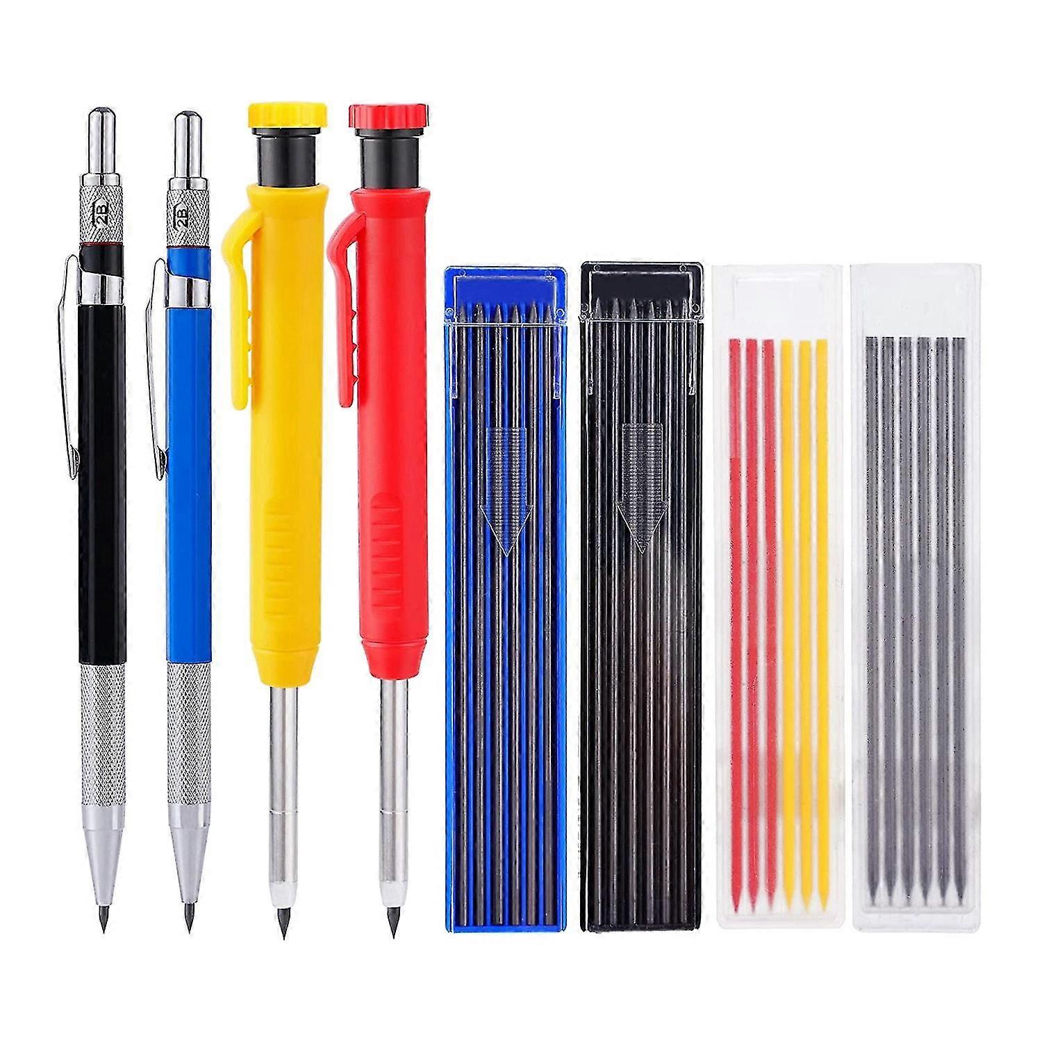 Mechanical Carpenter Pencils - 4 Pcs Solid Carpenter Pencil With 40 Pcs Refills Built-in Sharpener