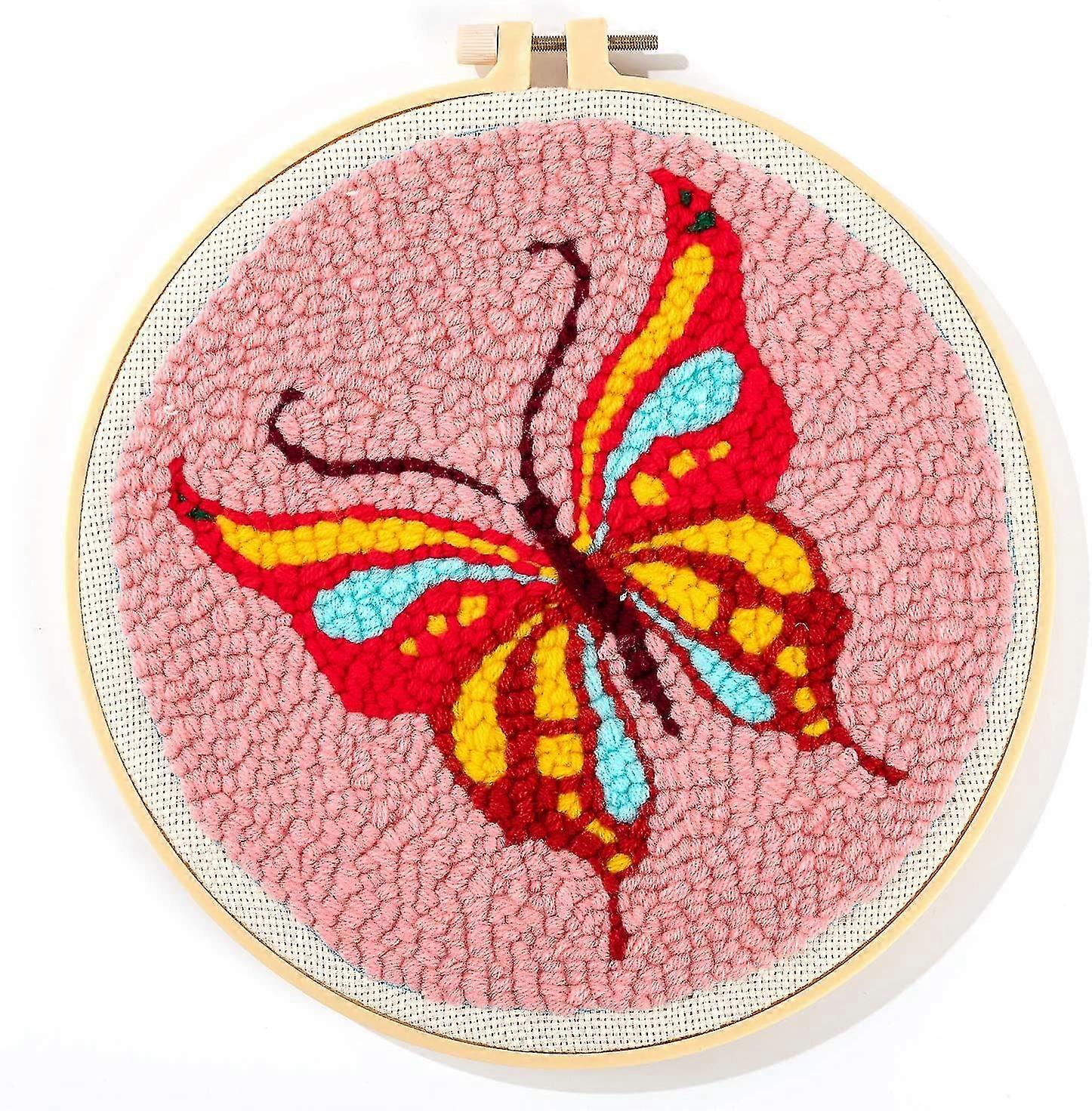 Punch Needle Starter Kit For Beginner Cartoon Rug Hooking Beginner Kit, With An Embroidery Pen And 9.8'' Hoop - Butterfly