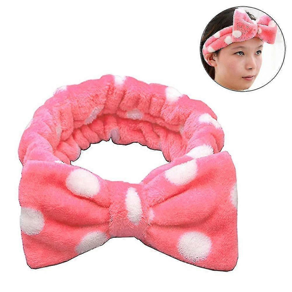 Women's Soft Fluffy Bow Cosmetic Shower Elastic Hairbandred And Whit
