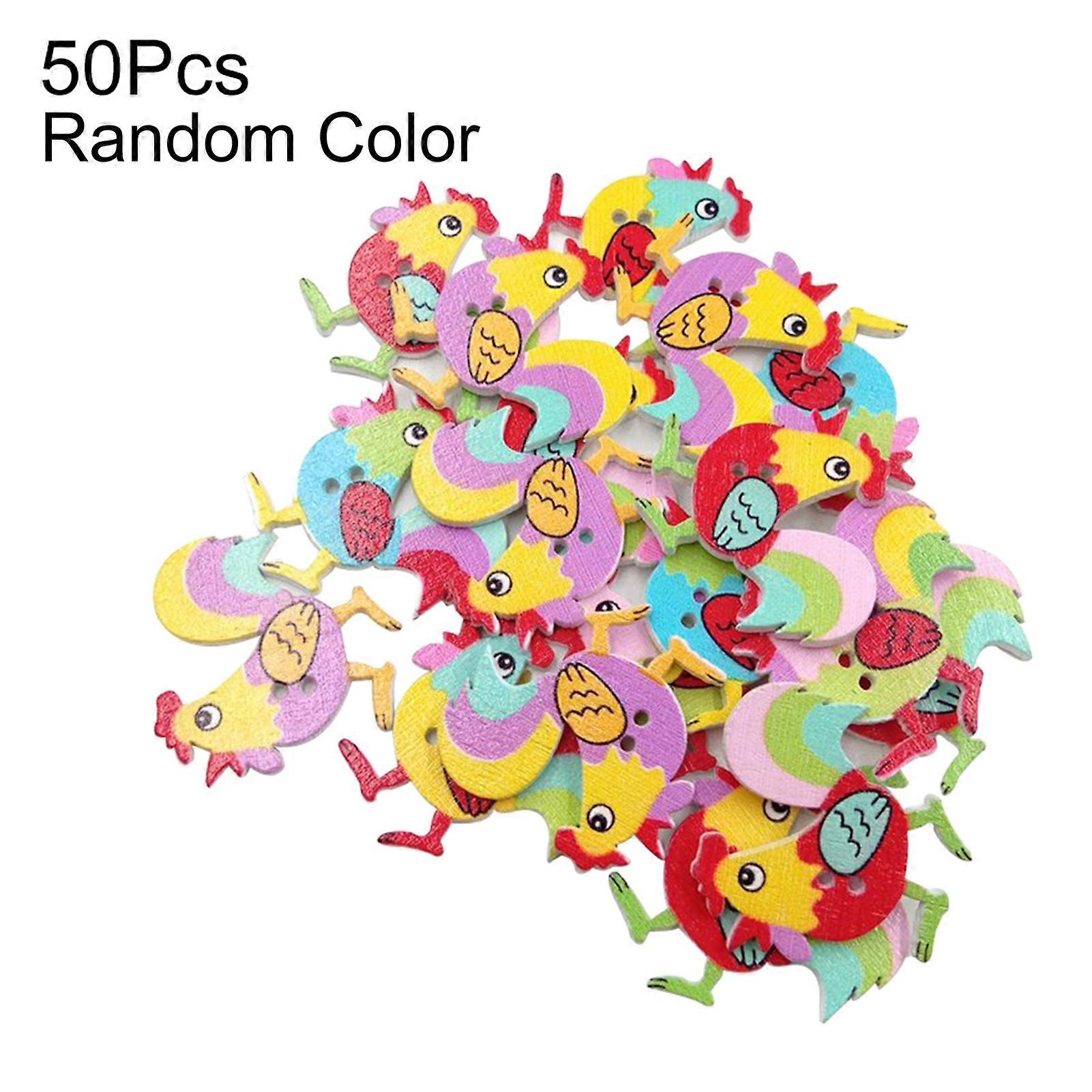 50Pcs Cartoon Rooster Chicken Wooden Buttons 2 Holes DIY Sewing Scrapbook Decor