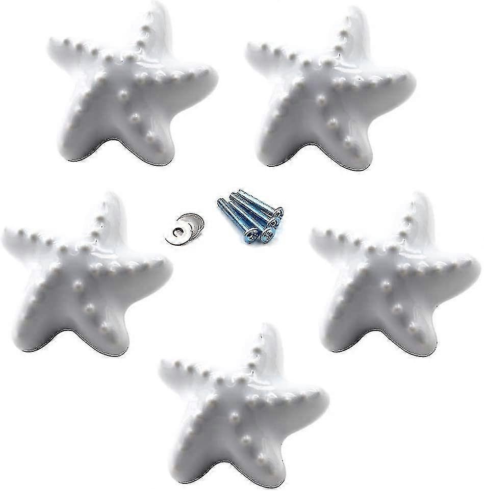White Ceramic Drawer Pulls And Knobs Furniture Handle Door Knob For Kids Room Pack Of 5 (comes With