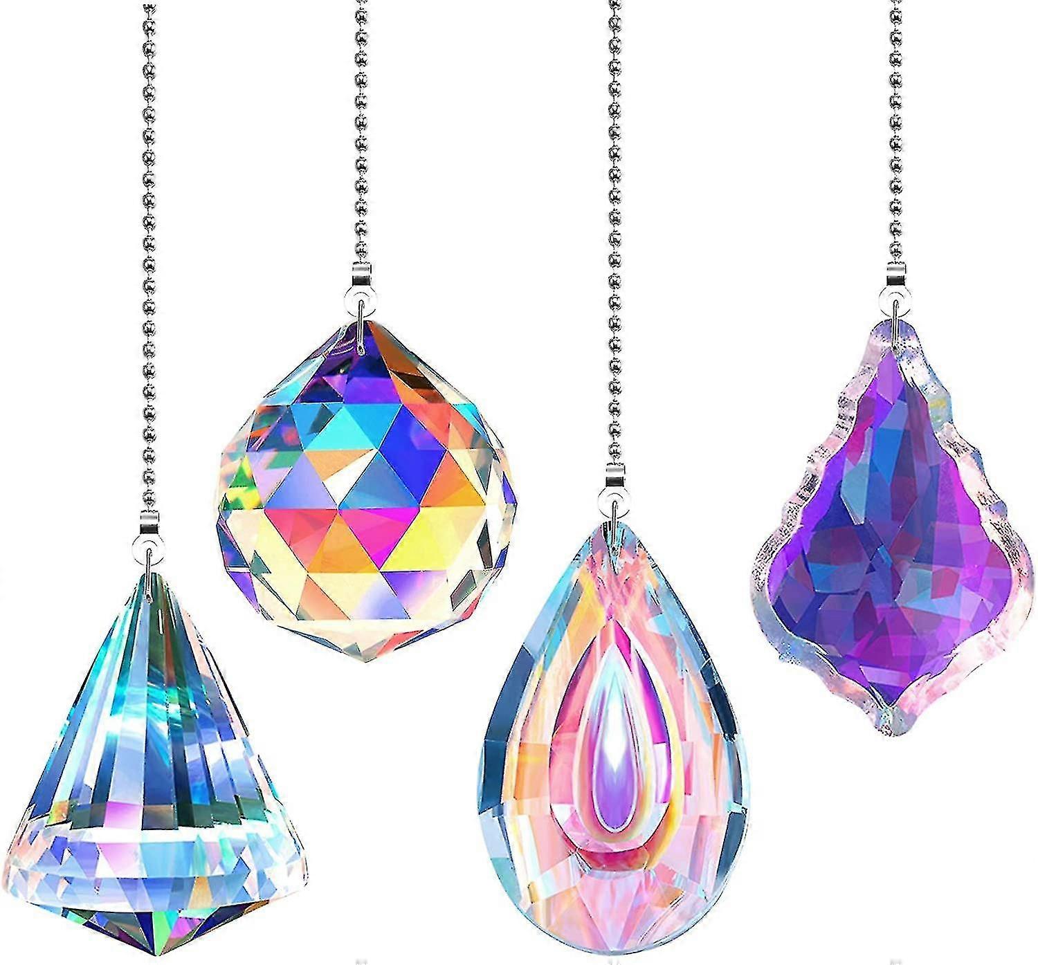 4 Pieces Crystal Suncatcher Ceiling Fan Pull Chain Rainbow Maker Pull Chain Extension With Connector For Bathroom Toilet Light Ceiling Light Fan