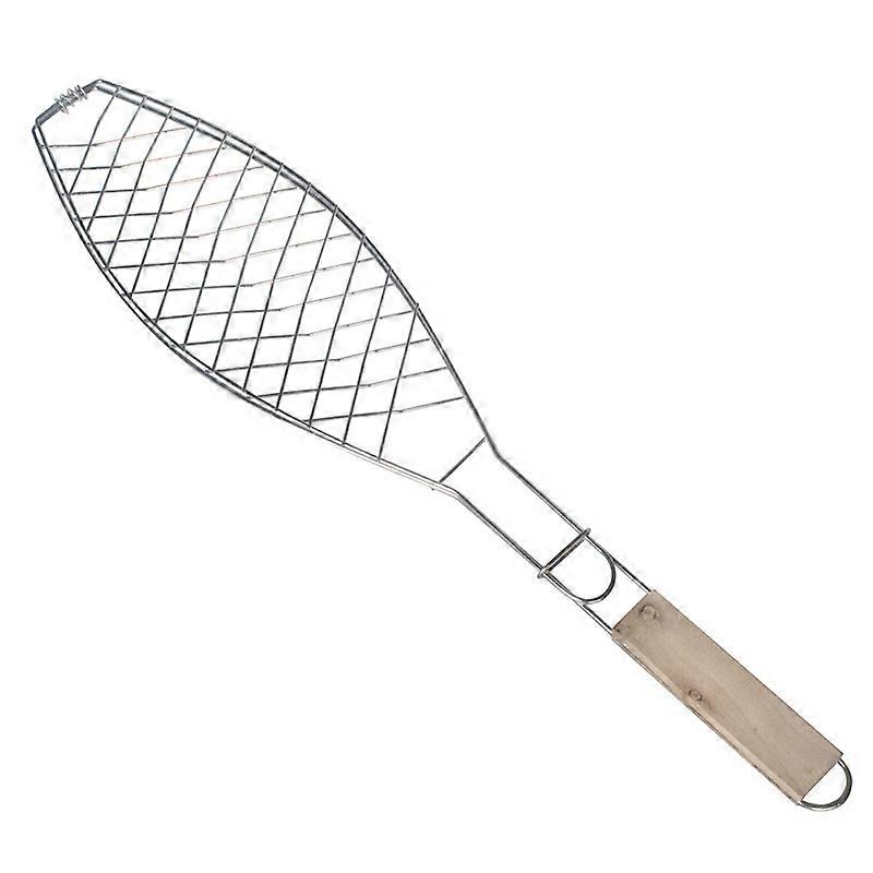 Chrome Plated Bbq Fish Grill With Wooden Handle(1pc, Brown)