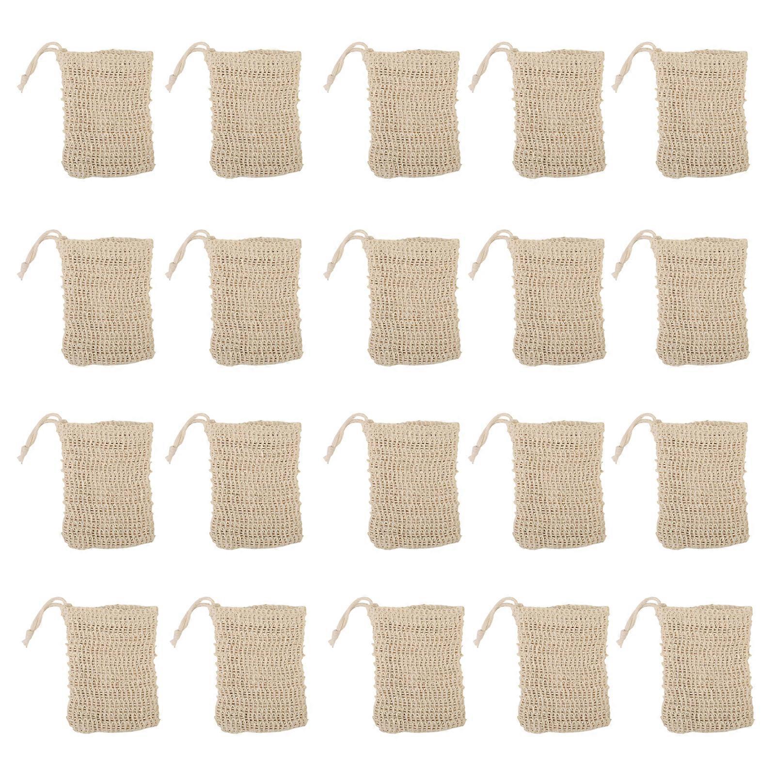 20Pcs Soap Saver Bag Cotton Linen Bubble Net with Drawstring Free Exfoliating Foaming Drying Shower Soap Holder
