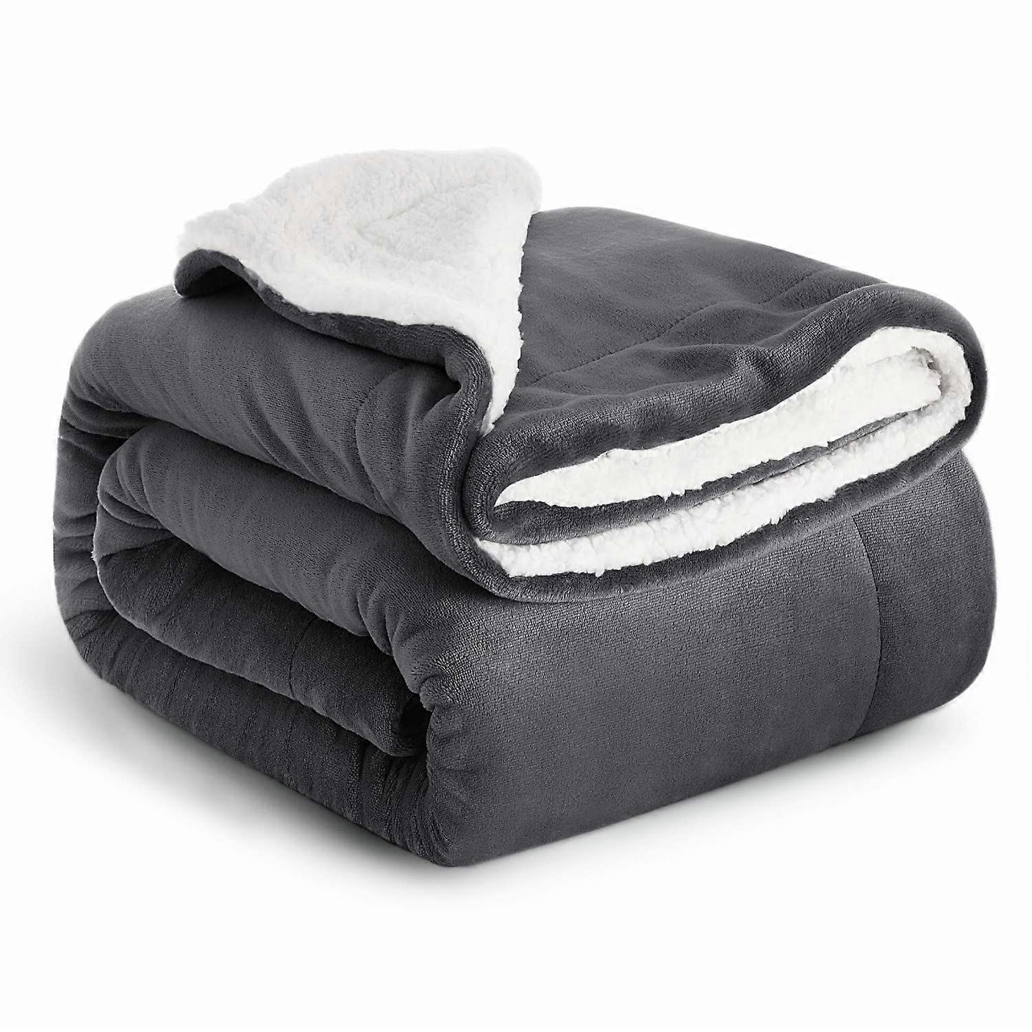 Sherpa Fleece Filt Säng Kastar Filtar för soffor Mjuk Fluffig Tjock Resefilt Vändbar mikrofiberpläd (Grå, Enkel (130 x 150 Cm))