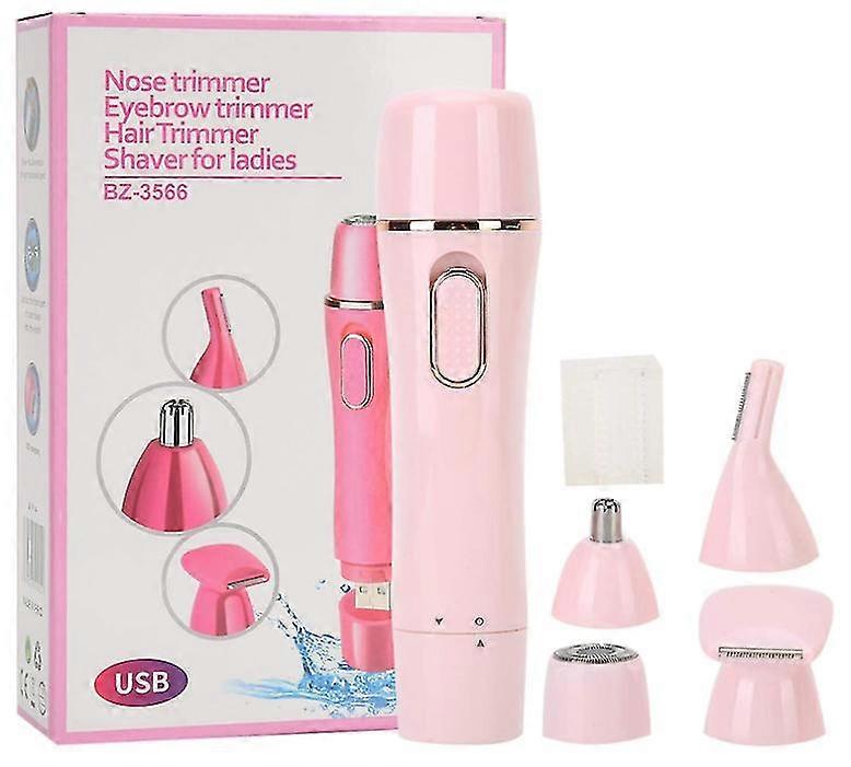 אפילציה 4in1 לנשים, אפילציה חשמלית רחיצה USB ללא כאבים נטענת מסיר שיער ללא רבב, ורוד
