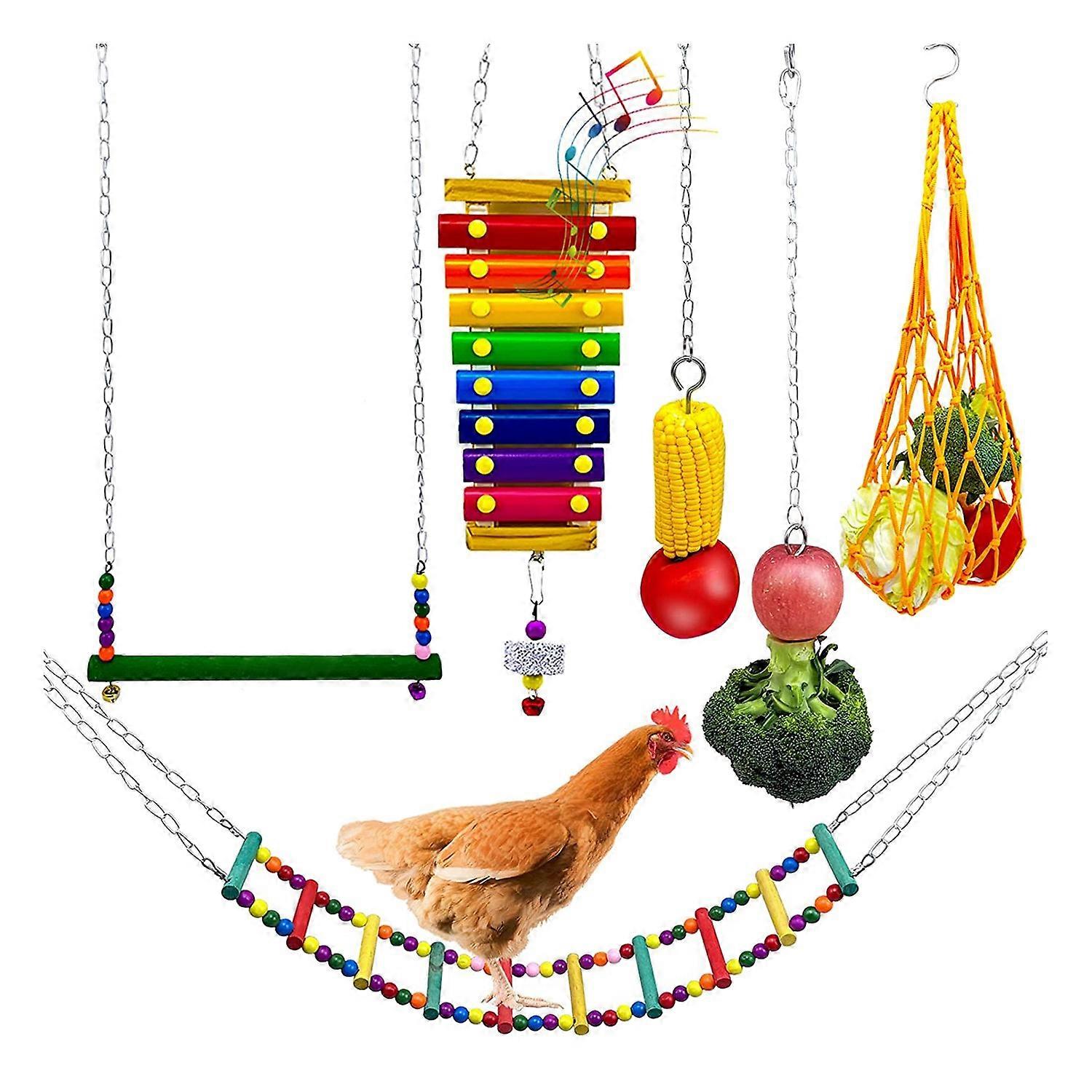 , 6 Pieces for Coop, Chicken Swing and Xylophone Toy, Parrot Chicken Colorful Ladder Toy