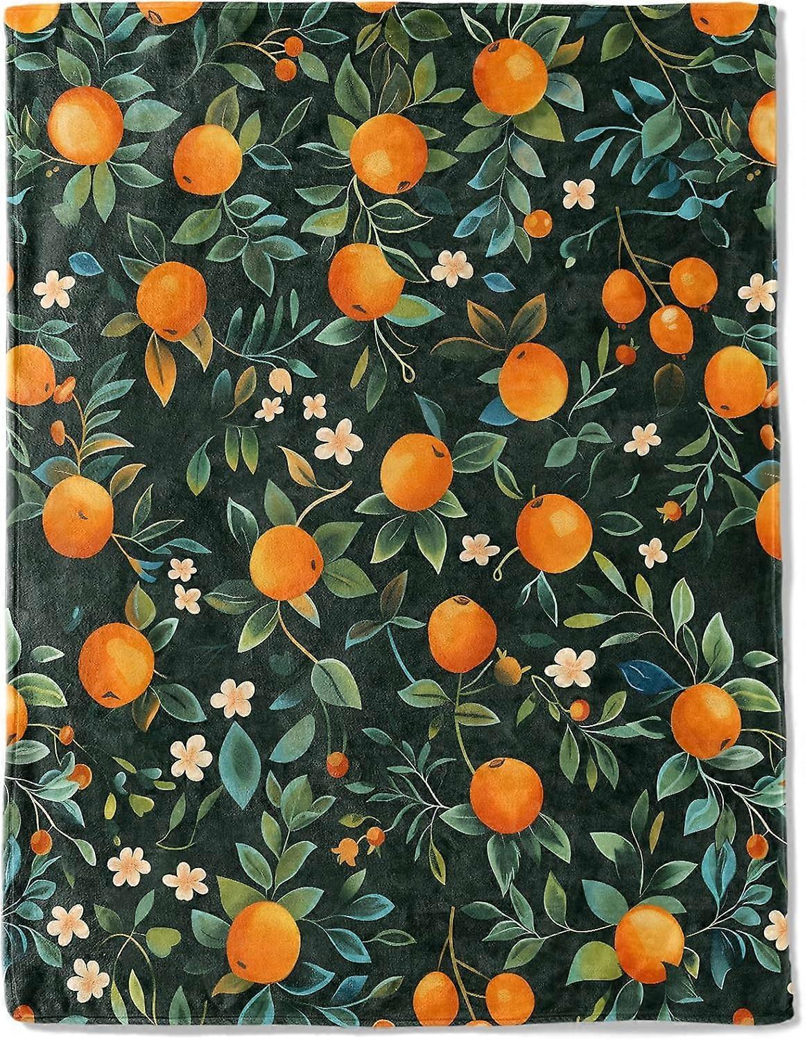 بطانية الفانيلا البرتقالية والأزهار - بطانيات هدايا فريدة من نوعها خفيفة الوزن ومريحة للأطفال والكبار والنساء ، ورمي الفاكهة الداكنة الأنيقة ، وعشاق الحمضيات ، والمنزل رو