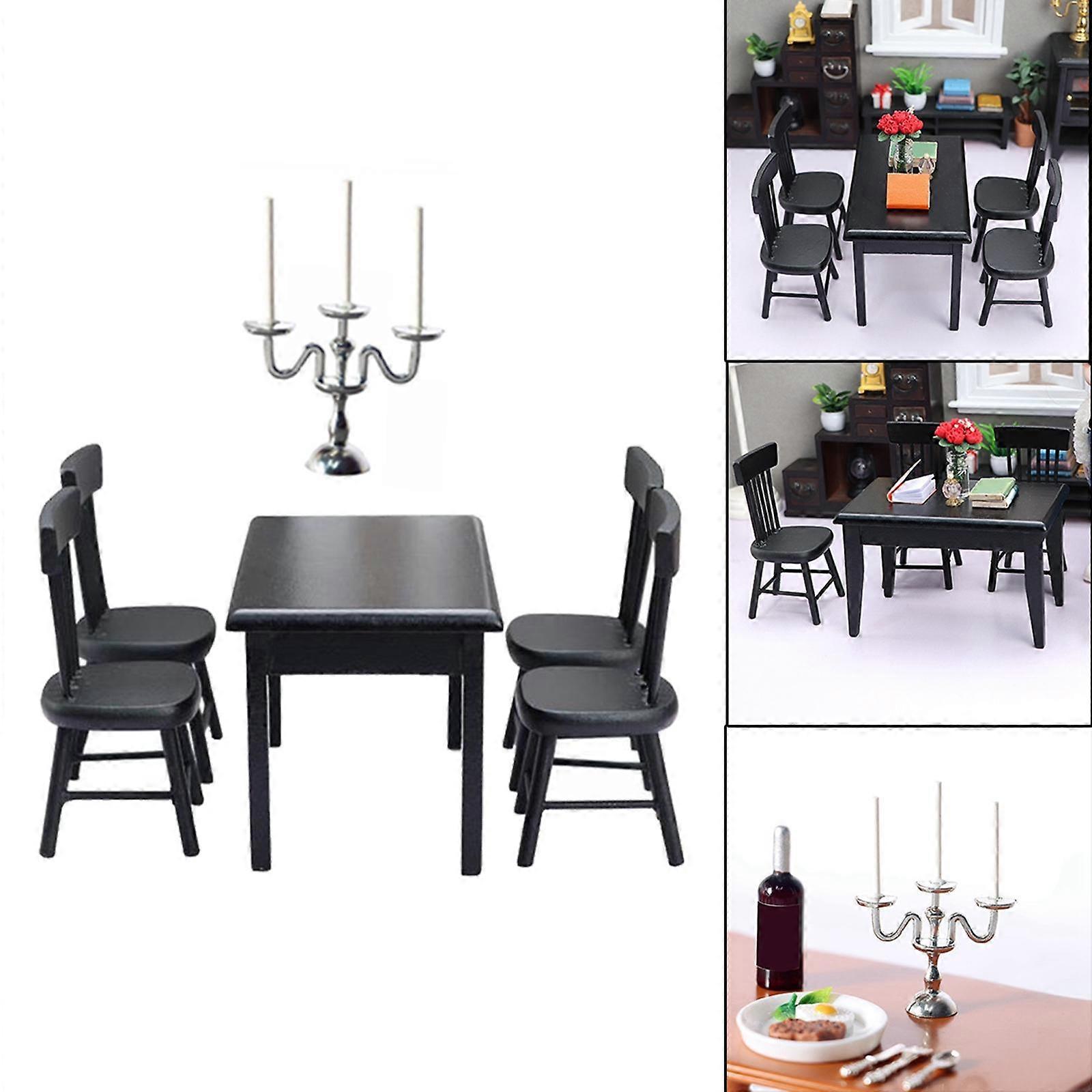 Simulation Miniature Dining Table Chair Set With Candle Candlesticks Set