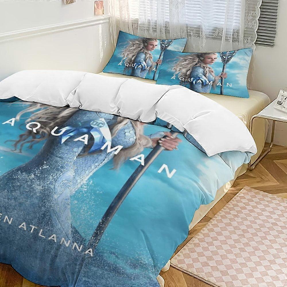 Bedding set HF165 Aquaman Bedding Comforter Sets, 3-Piece Bedding Set Soft Warm Bed Set with 1 Duvet Cover And 2 Pillowcases for Bedroom All Season LS