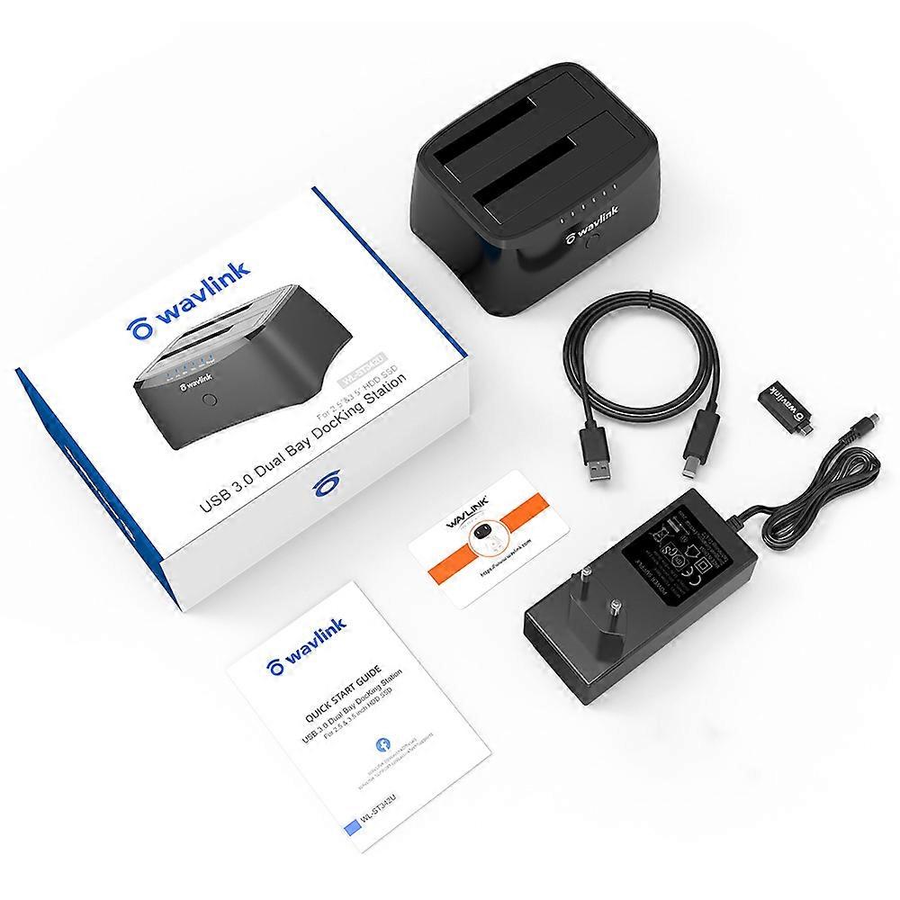 USB 3.0 to SATA I/II/III Dual Bay External Hard Drive Docking Station for 2.5 or 3.5in HDD SSD Supports USB3.0 5Gbps