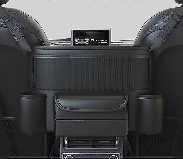 حقيبة تخزين جلدية لمقعد السيارة، حامل حقيبة يد فاخر بين المقاعد، جيوب لأكواب المياه والمناديل، التخزين والترتيب