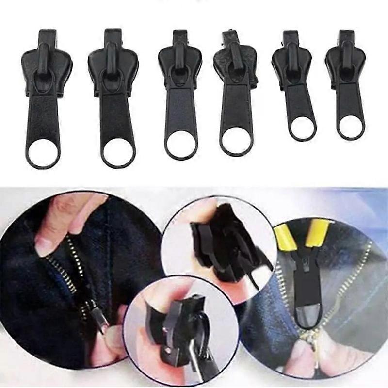 Six multi-functional zipper head clothes accessories in three sizes black