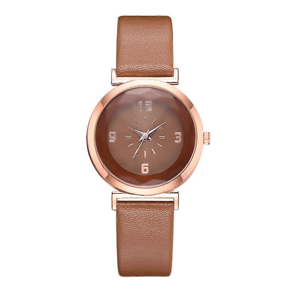 Moda PU Strap Round Dial Watch Mulheres Casual Relógio de Quartzo (Marrom)