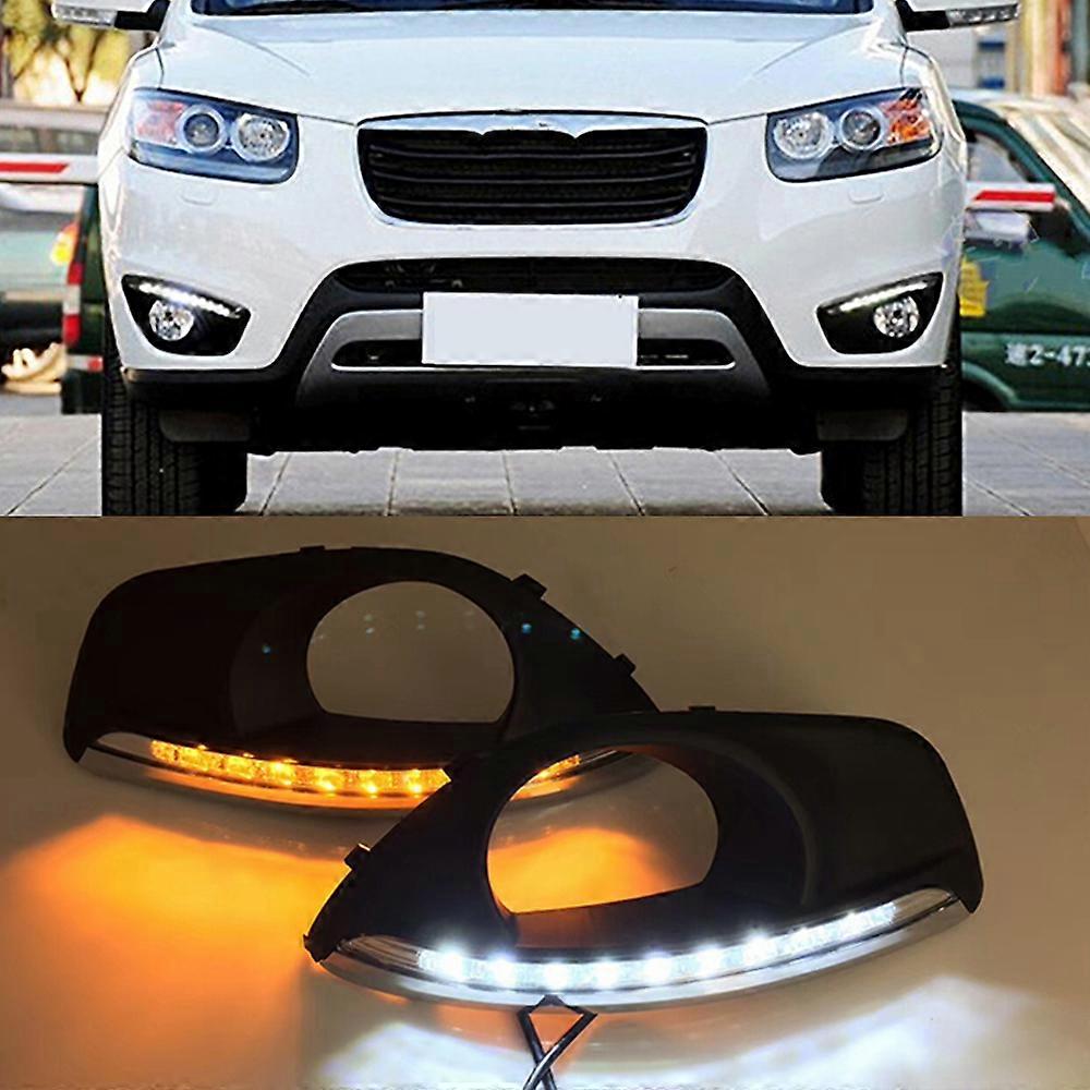 Daytime Running Light DRL LED Fog Lamp Cover With Yellow Turning Signal Functions For Hyundai Santa Fe SantaFe 2010 2011 2012