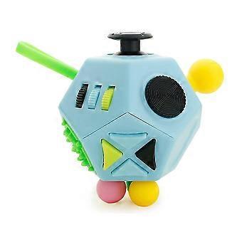 Figit Cube Dodecagon -lelu, jossa on 12 Fidget-toimintoa joka päivä, kantavat kämmenen paranemislaitetta, auttavat lievittämään stressiä, anksisuutta, tappamisaikaa ja paljon muuta, valoa (sininen)