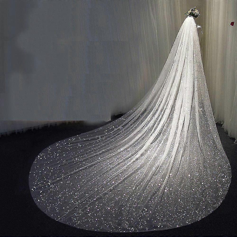 Cathedral Length Sparkly Bridal Wedding Veil with Sequined Beads