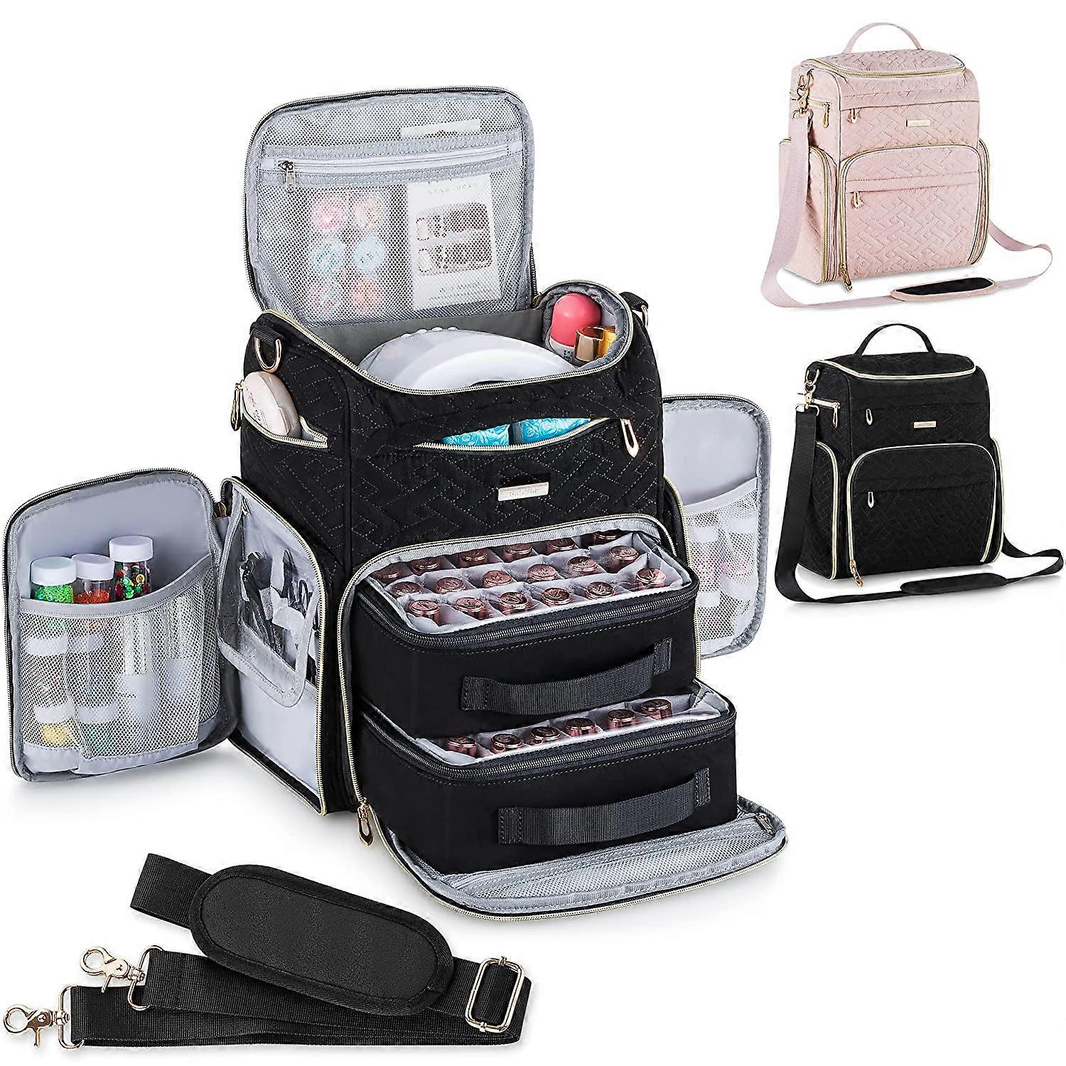 ブラックマルチポケットマニキュアオーガナイザーケース、UVライトストレージ付き