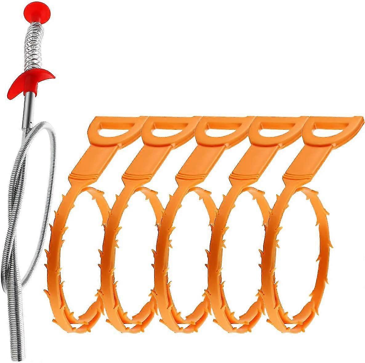 Drain Clog Remover Tool, 6 Pack Drain Hair Clog Remover Tool, 24 Inch Drain Cleaner Tool For Sink, Tube Drain Cleaning (orange)