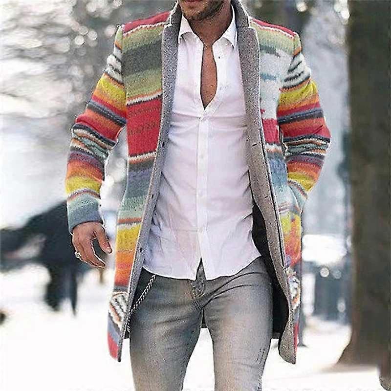 Spring and autumn new foreign trade medium and long cardigan sweater printing windbreaker long-sleeved jacket men