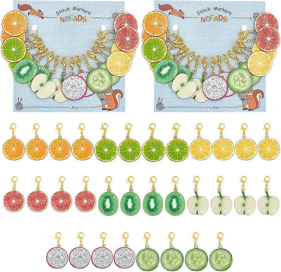 Fruit Slice Pendant Stitch Markers Alloy Enamel Crochet Lobster Clasp Charms Locking Stitch Marker with Wine Glass Charm Ring Mixed Color 3.7~4cm 8 st