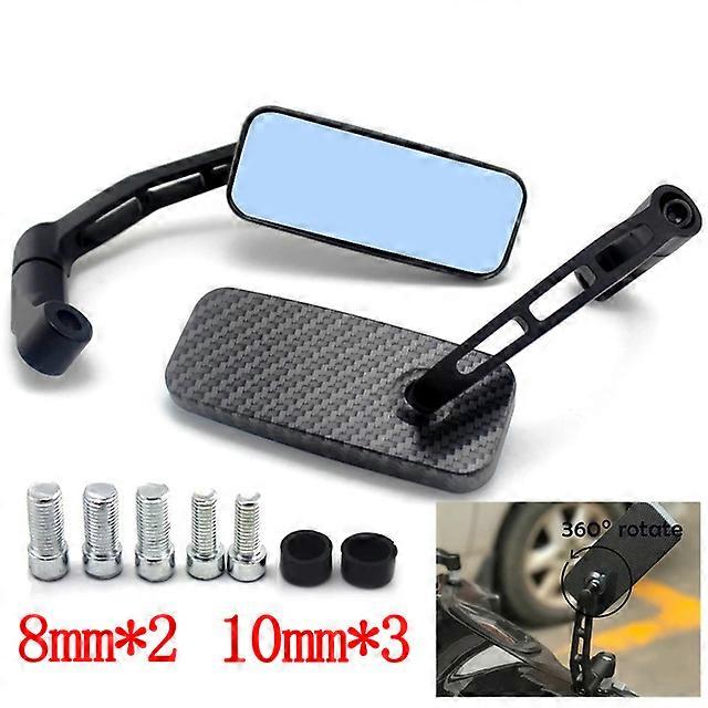 QX 1Pair Motorcycle Carbon Fiber Mirror Scooter E-Bike Rearview Mirrors Electrombile Back Side Convex Mirror 8mm/10mm