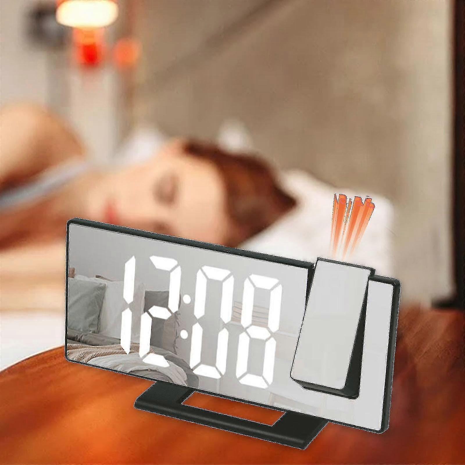 Clock Bedroom Projection Alarm Clock, Led Digital Clock Projected On The Ceiling Wall, 180 Projector And Dimmer, Mirror Design, Snooze, 3-Speed Lumina