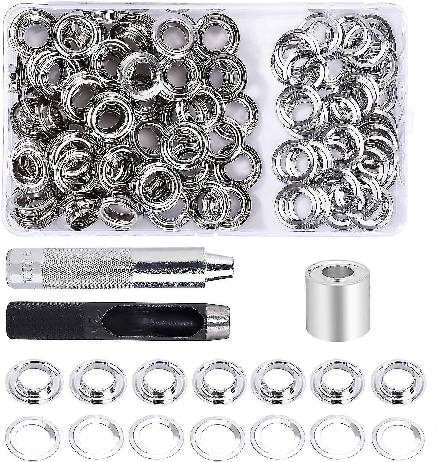 Grommet Kit Eyelets Tools 12mm 100 Sets Eyelets With 3pcs Grommet Eyelet Tools And Storage Box For Diy Fabric Tarp Craft
