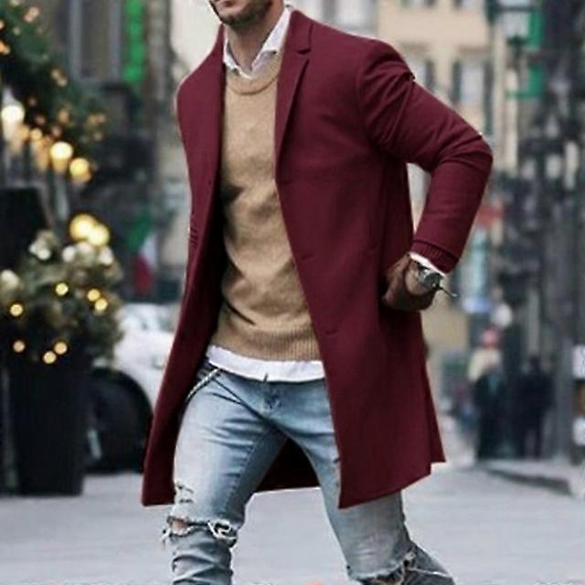 2023 Herbst Winter Neue Herren Slim Fit Wollmantel Männlicher Kaschmir  Mischling Langer Mantel Schwarz Rot Grau Jacke Oberbekleidung S-3XL