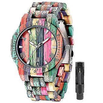 Handgemaakte kleurrijke bamboe houten horloge analoog quartz houten horloge voor mannen
