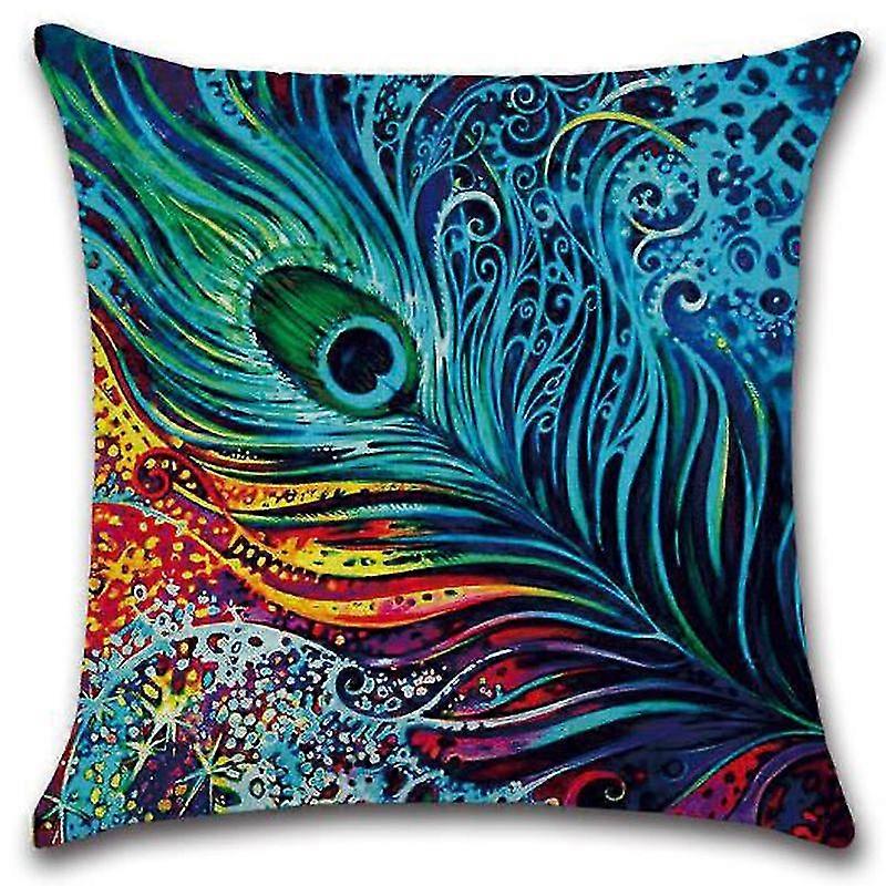 2pcs Peacock Feather Cushion Cover Sofa Throw Square Pillowcase Room Decor